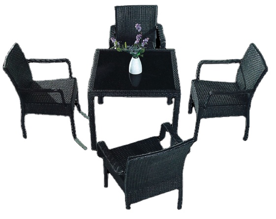 5pc Pe Rattan Wicker Plastic Aluminum Frame Cheap Garden Chair Restaurant Chair Hotel Chair With Table